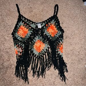 Bohemian Crochet Fringe Top - Black, Orange, Green